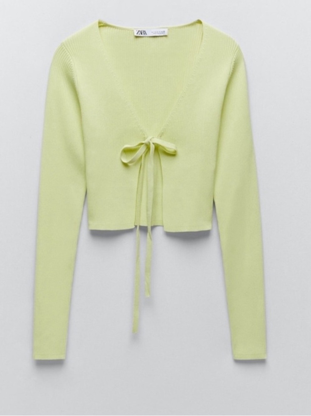 Zara Neon Lime Tie-Front Cropped Cardigan